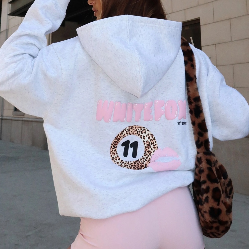 White Fox 11th Street She's So Lucky Oversized Hoodie Leopard Splice